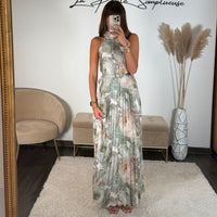 ROBE FLEURIE VERT DAHLIA