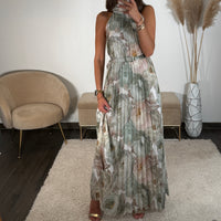 ROBE FLEURIE VERT DAHLIA