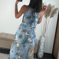 ROBE FLEURIE BLEU DAHLIA