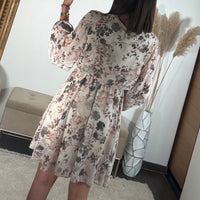 ROBE COURTE BEIGE FEUILLE ELINA