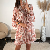 ROBE COURTE ROSE FEUILLE ELINA