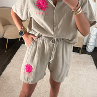 ENSEMBLE GAZE DE COTON TAUPE SOLEIL