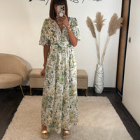 ROBE BLANCHE FLEURIE VERT ALMA