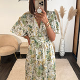 ROBE BLANCHE FLEURIE VERT ALMA