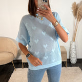 PULL COEUR NID D'ABEILLE BLEU MAYA