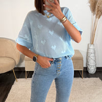 PULL COEUR NID D'ABEILLE BLEU MAYA