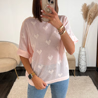PULL COEUR NID D'ABEILLE ROSE MAYA