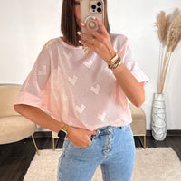 PULL COEUR NID D'ABEILLE ROSE MAYA