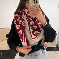ECHARPE LEOPARD BORDEAUX HEART