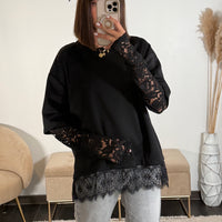 T-SHIRT MANCHES DENTELLES NOIR ILONA