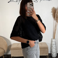 PULL COEUR NID D'ABEILLE NOIR MAYA