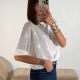 PULL COEUR NID D'ABEILLE BLANC MAYA