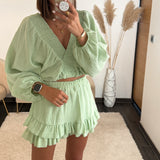 ENSEMBLE GAZE DE COTON VERT D'EAU TELIO