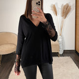 PULL NOIR MANCHES DENTELLES SOYA