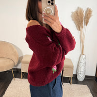 GILET BORDEAUX FLEURI ROSY