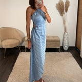 ROBE ASYMETRIQUE BLEU CIEL GAZIA