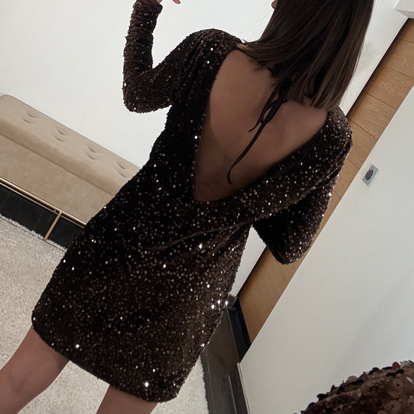 ROBE VELOURS SEQUIN CHOCO MILA