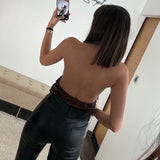 HAUT ANNEAU DENTELLE CHOCO