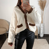 PULL ECRU LISERE LEOPARD