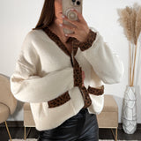 PULL ECRU LISERE LEOPARD