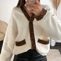 PULL ECRU LISERE LEOPARD