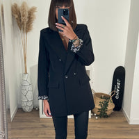 BLAZER NOIR MANCHES LEOPARD NOE - La Petite Somptueuse