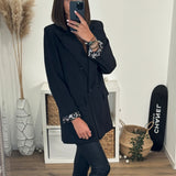 BLAZER NOIR MANCHES LEOPARD NOE - La Petite Somptueuse