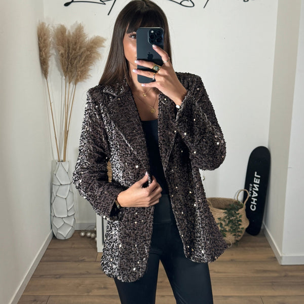 BLAZER SEQUINS MARRON - La Petite Somptueuse