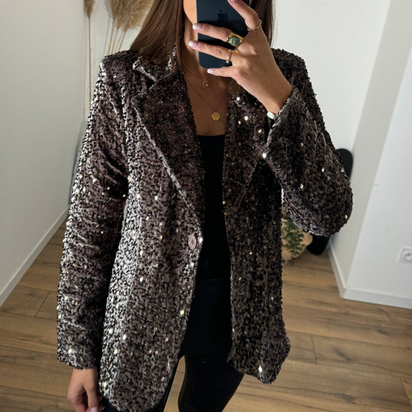 BLAZER SEQUINS MARRON - La Petite Somptueuse