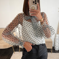 BLOUSE A POIS BLANC APPOLINE - La Petite Somptueuse