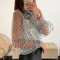 BLOUSE A POIS BLANC APPOLINE - La Petite Somptueuse