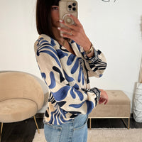 BLOUSE BEIGE ET BLEU JENNY - La Petite Somptueuse