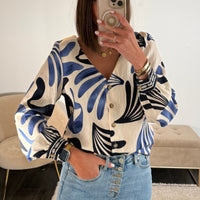 BLOUSE BEIGE ET BLEU JENNY - La Petite Somptueuse