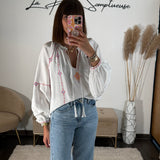 BLOUSE BRODERIE ECRU/ROSE ADIE - La Petite Somptueuse