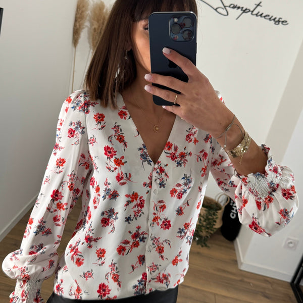 BLOUSE FLEURIE BLANCHE FANNY - La Petite Somptueuse