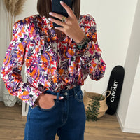 BLOUSE FLEURIE ORANGE ET VIOLETTE DANA - La Petite Somptueuse