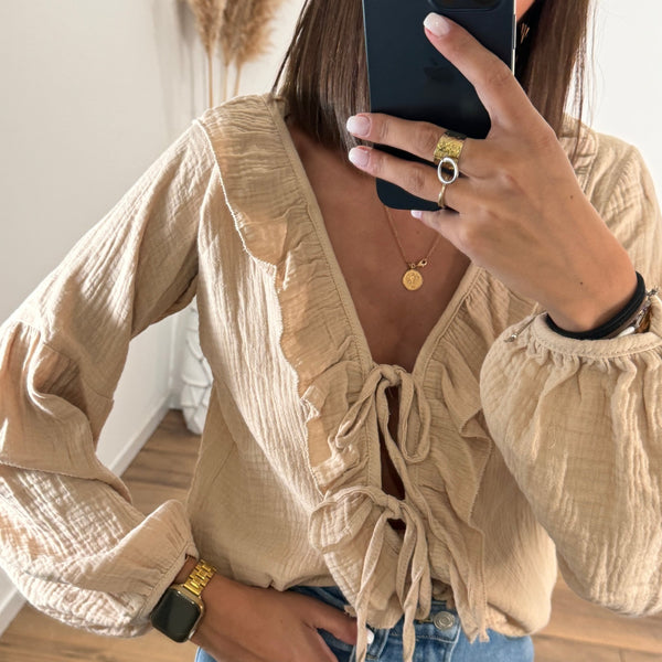 BLOUSE NOEUD BEIGE JUNE - La Petite Somptueuse