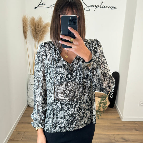 BLOUSE NOIRE ET BLANCHE MAYA - La Petite Somptueuse