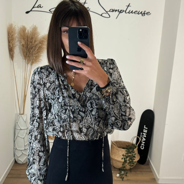 BLOUSE NOIRE ET BLANCHE MAYA - La Petite Somptueuse