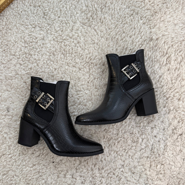 BOOTS NOIRES CROCO SOLENE - La Petite Somptueuse