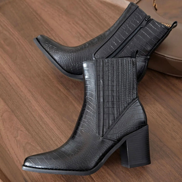 BOOTS NOIRES CROCO YAEL - La Petite Somptueuse