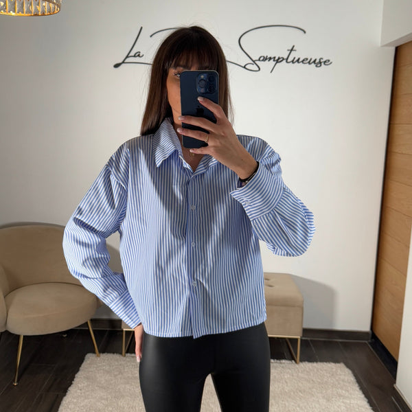 CHEMISE DOS NU RAYE BLEU LOUNA - La Petite Somptueuse