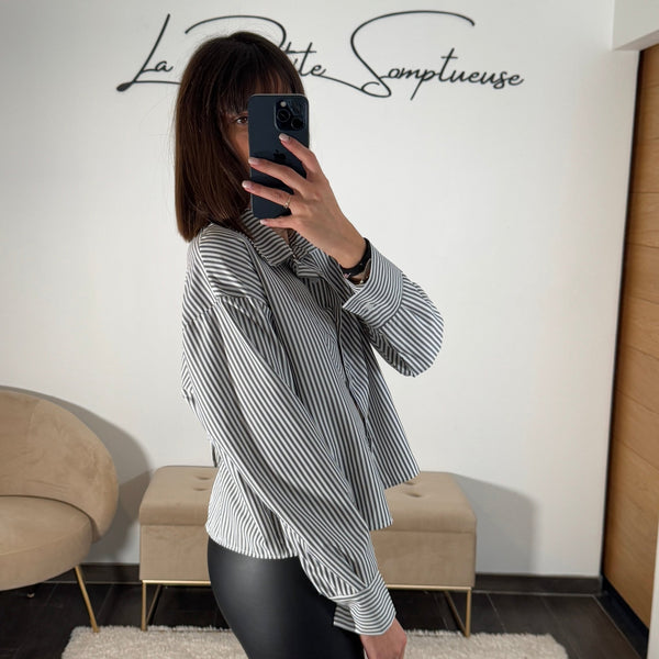 CHEMISE DOS NU RAYE GRISE LOUNA - La Petite Somptueuse