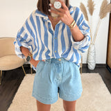 CHEMISE GAZE DE COTON RAYE BLEU ET BLANC - La Petite Somptueuse