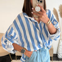 CHEMISE GAZE DE COTON RAYE BLEU ET BLANC - La Petite Somptueuse