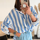 CHEMISE GAZE DE COTON RAYE BLEU ET BLANC - La Petite Somptueuse