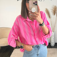 CHEMISE GAZE DE COTON RAYE ROSE ET ROUGE - La Petite Somptueuse