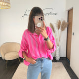 CHEMISE GAZE DE COTON RAYE ROSE ET ROUGE - La Petite Somptueuse