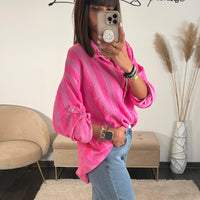 CHEMISE GAZE DE COTON RAYE ROSE ET ROUGE - La Petite Somptueuse