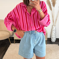 CHEMISE GAZE DE COTON RAYE ROUGE ET ROSE - La Petite Somptueuse